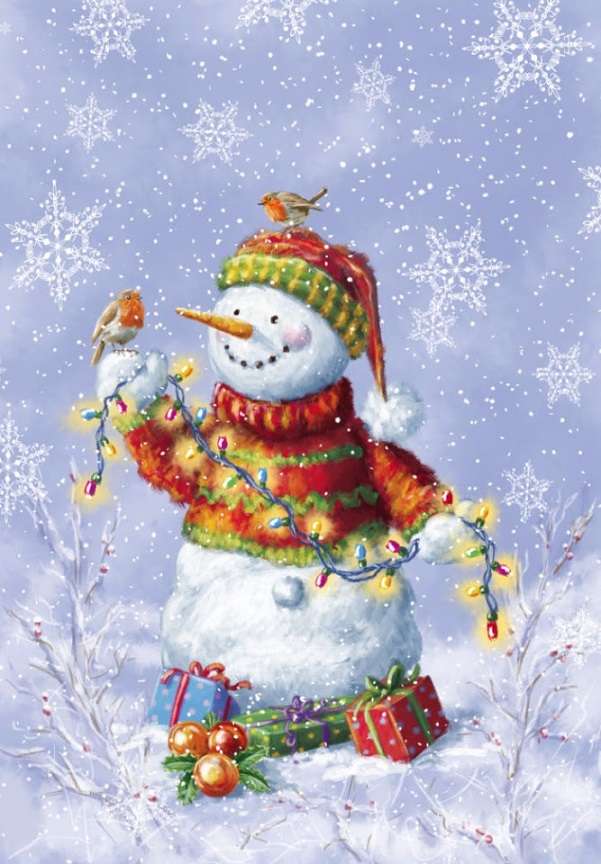 Elegante pupazzo di neve: maglia e ghirlande puzzle online