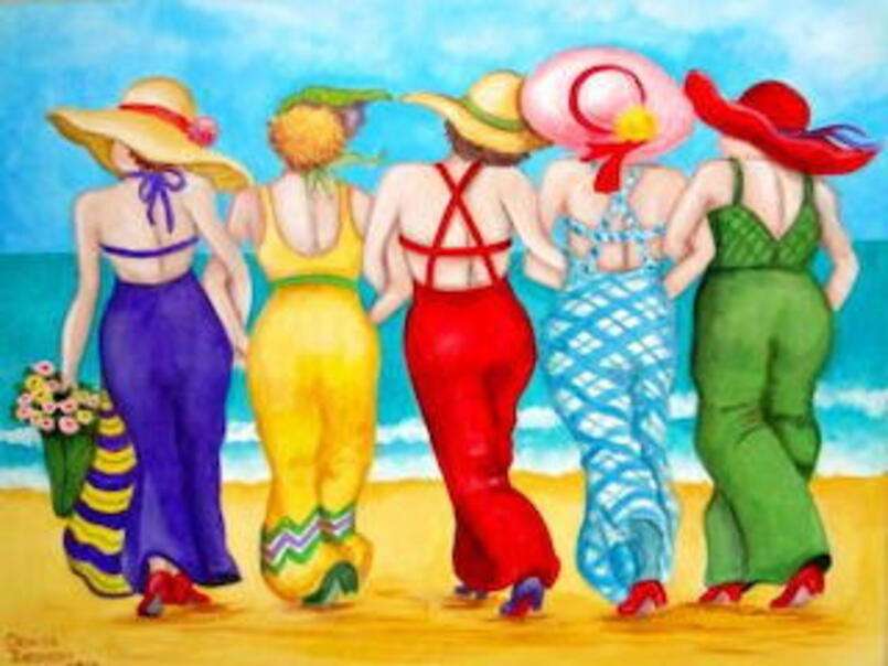 dames marchant sur la plage puzzle en ligne