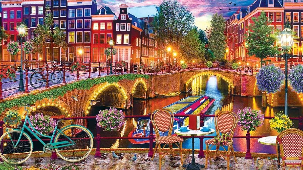 Амстердам - ​​місто велосипедів, каналів пазл онлайн