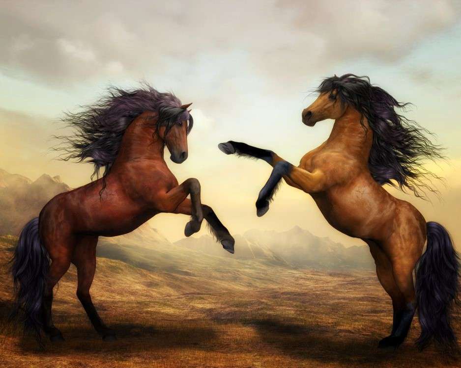 戦う2頭の馬 ジグソーパズルオンライン