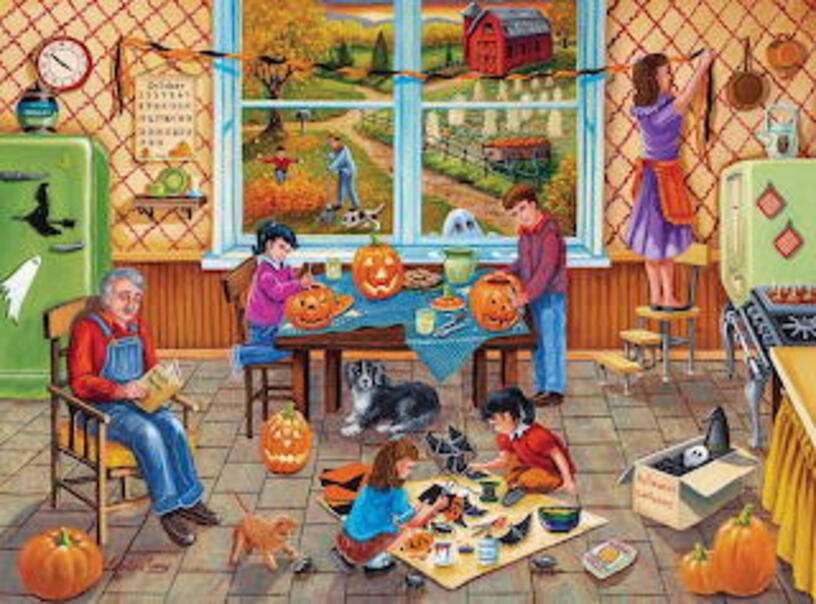 Οικογένεια που προετοιμάζεται για το Halloween παζλ online