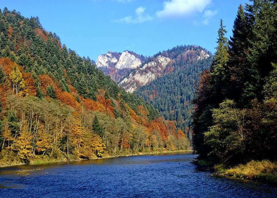 Podzim a jezero Czorsztyńskie v Pieninách online puzzle