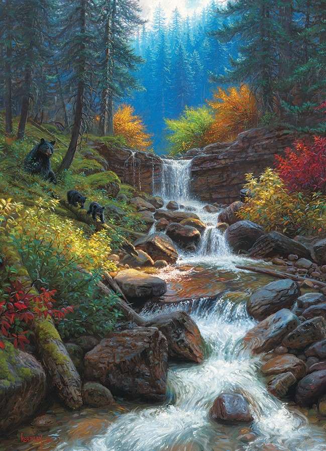 秋の森の滝 ジグソーパズルオンライン