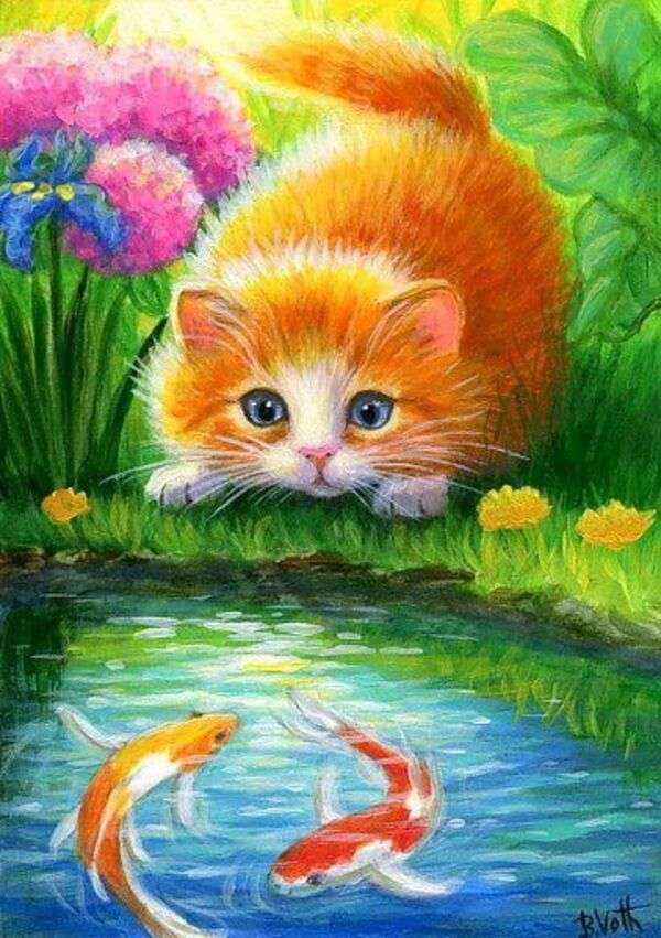 Gattino che guarda il pesce puzzle online