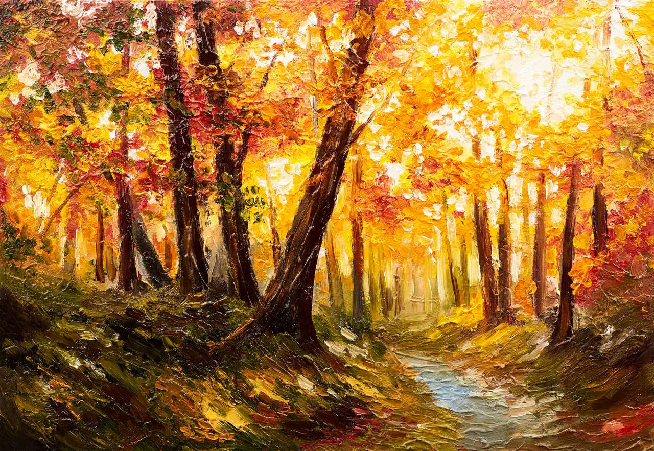 Floresta de outono perto do rio puzzle online