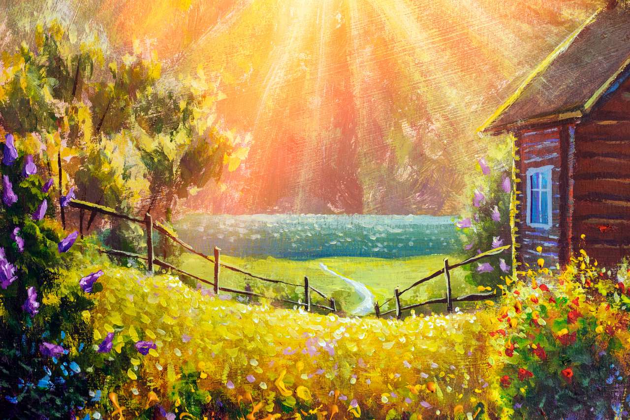 Russian rural landscape in summer sun rays jigsaw puzzle online