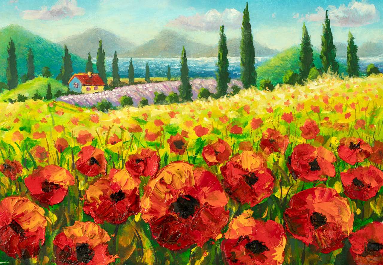 Gyönyörű mezei virágok Toszkánában, Olaszországban online puzzle