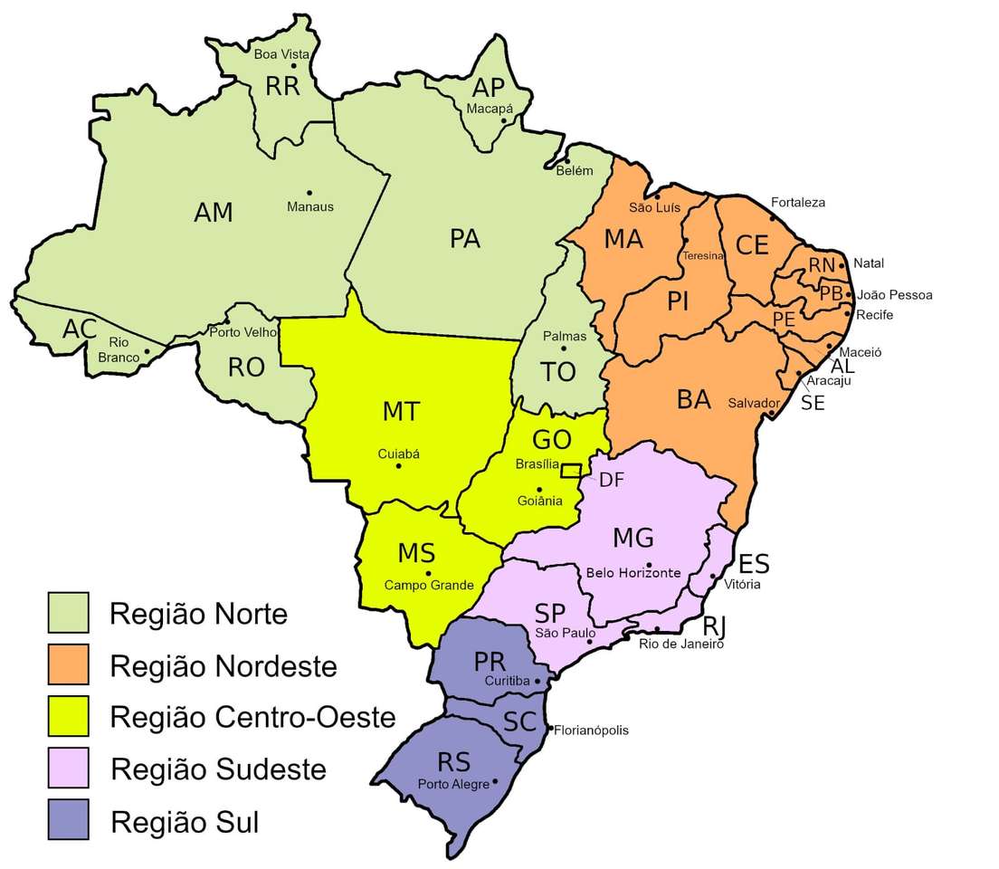 Карта Бразилия - Щати онлайн пъзел