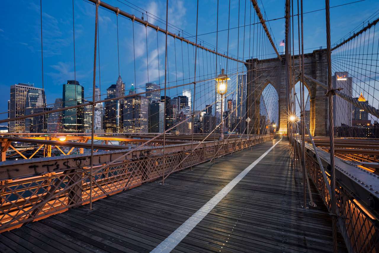 Γέφυρα του Μπρούκλιν στην ανατολή του ηλίου, Νέα Υόρκη. παζλ online