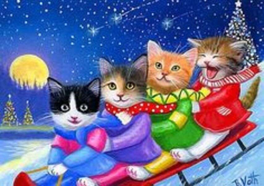 Karácsonyi cicák szánon kirakós online
