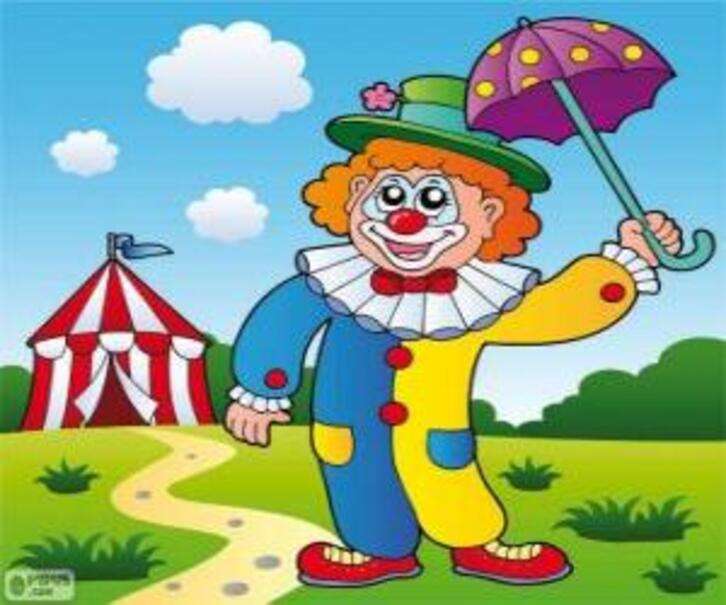Le petit clown se promène avec un parapluie puzzle en ligne