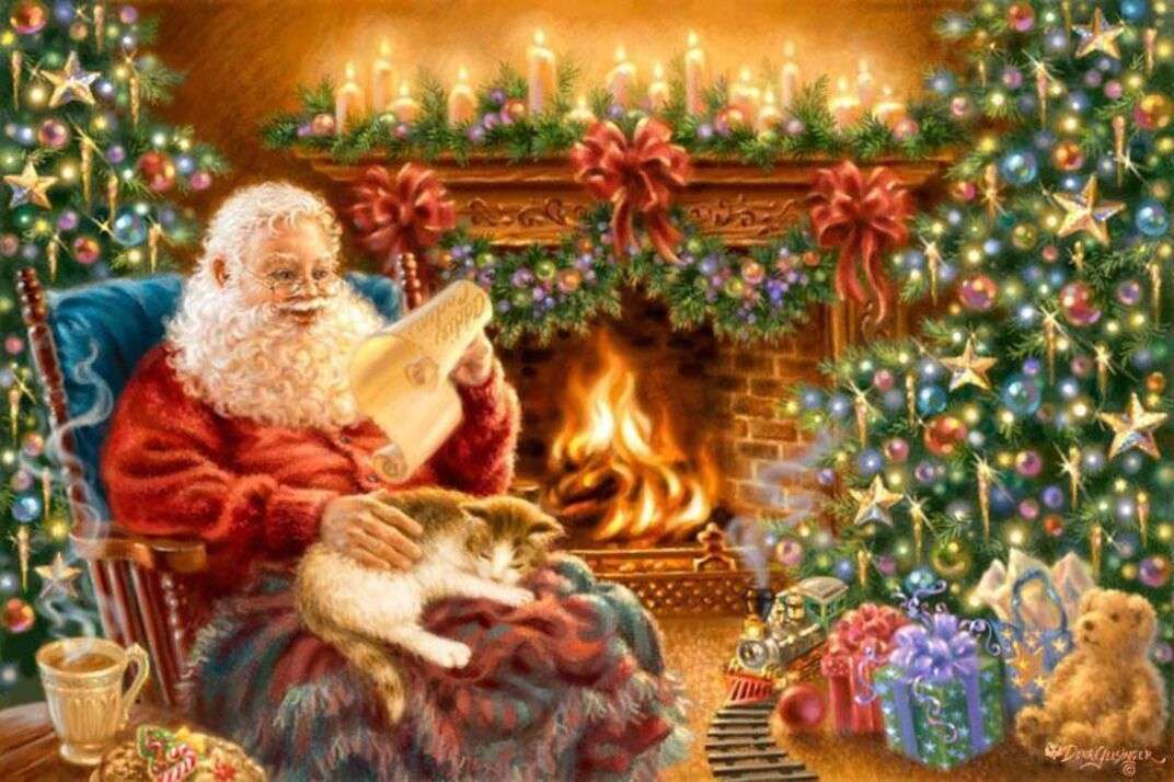 Kerstman leest het legpuzzel online