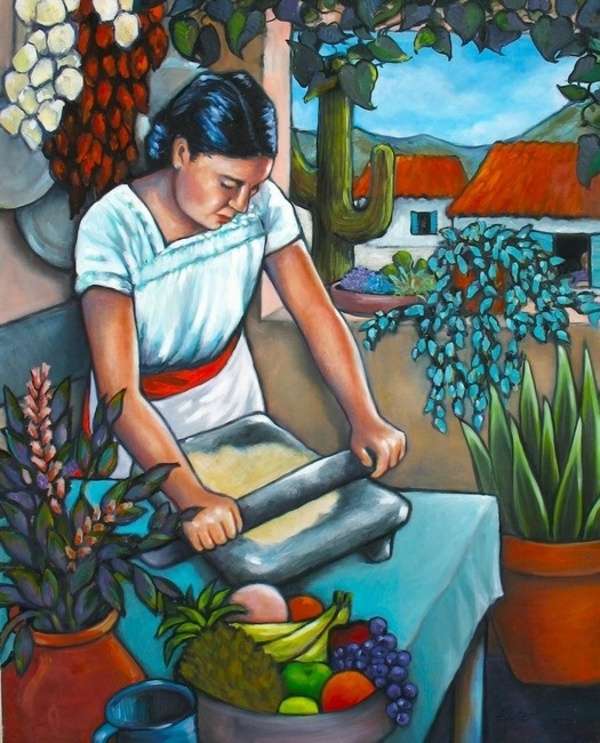 Сельская женщина замешивает кукурузу пазл онлайн