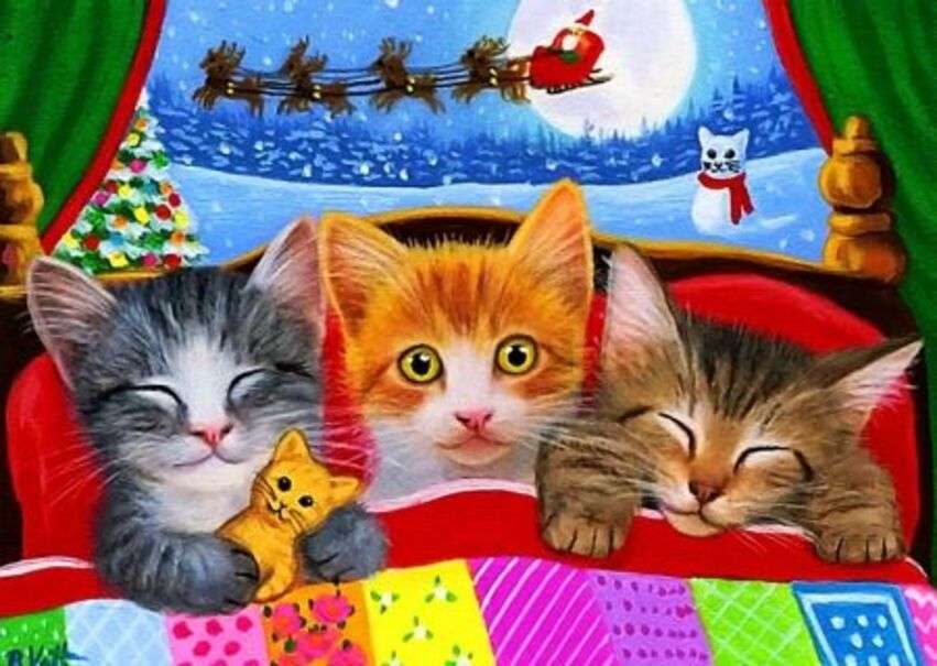 5. karácsony – Karácsonyról álmodozó cicák kirakós online