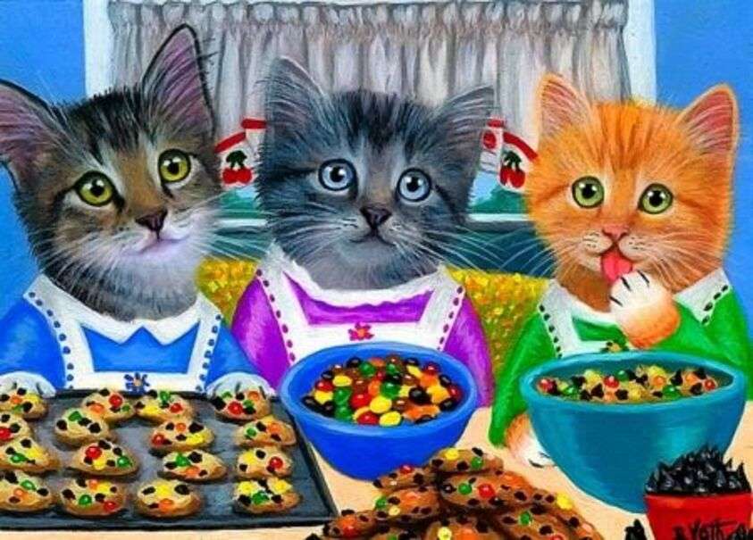 Kerst # 6 - Kittens maken kerstkoekjes online puzzel