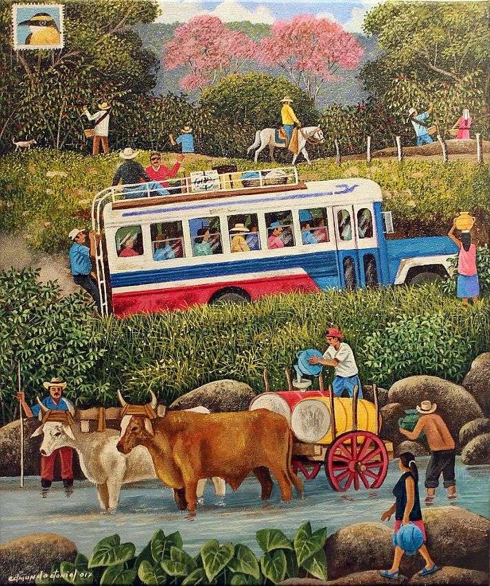Landscape # 38 - People in bus and oxen race jigsaw puzzle online