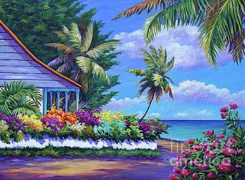 Paesaggio # 39 - Bella casa di fronte alla spiaggia puzzle online