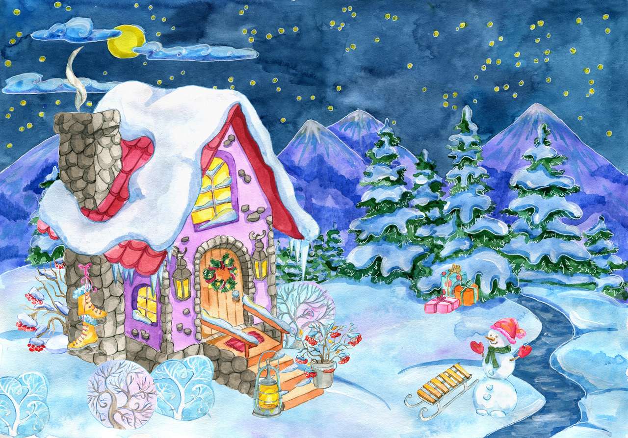 Kerst- en nieuwjaarswenskaart legpuzzel online