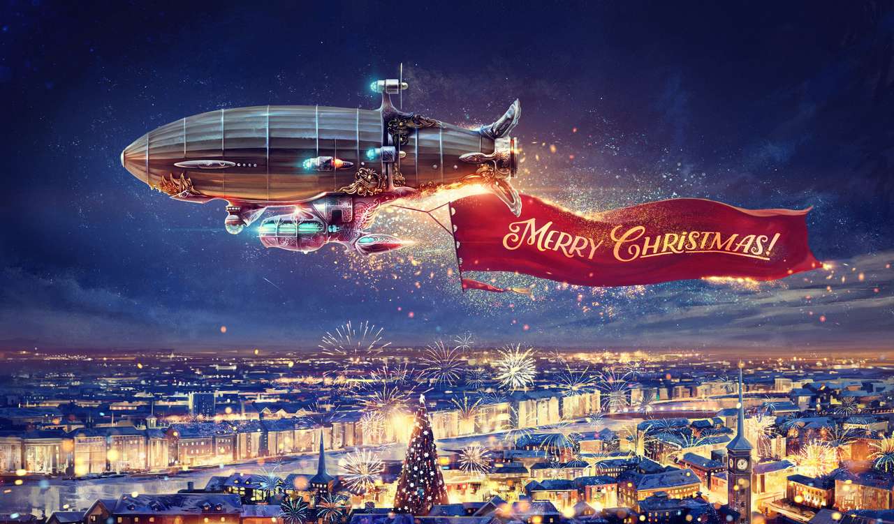 Φανταστικό αερόπλοιο πάνω από την πόλη online παζλ