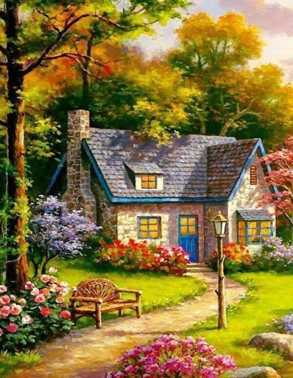 Paysage # 41 - Jolie petite maison avec cheminée puzzle en ligne