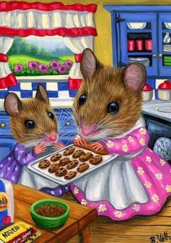 Маленькие мышки готовят печенье пазл онлайн