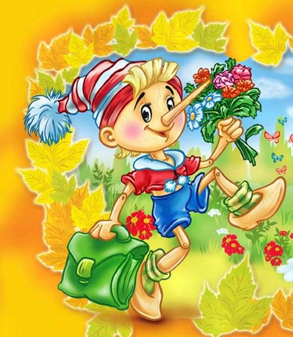 Pinocchio carrying cute flowers online puzzle
