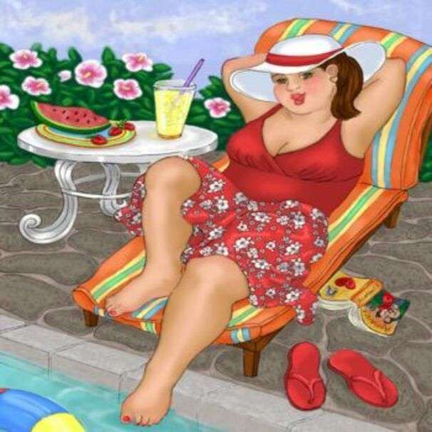 Doamna bea lângă piscină jigsaw puzzle online