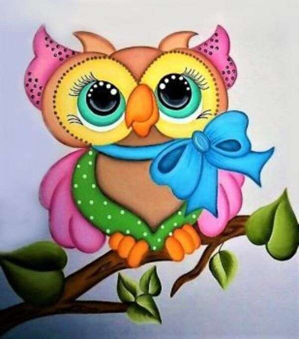 Colorful owl on a branch online puzzle