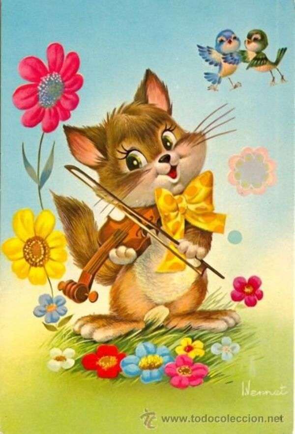 Kotě hrající na housle skládačky online