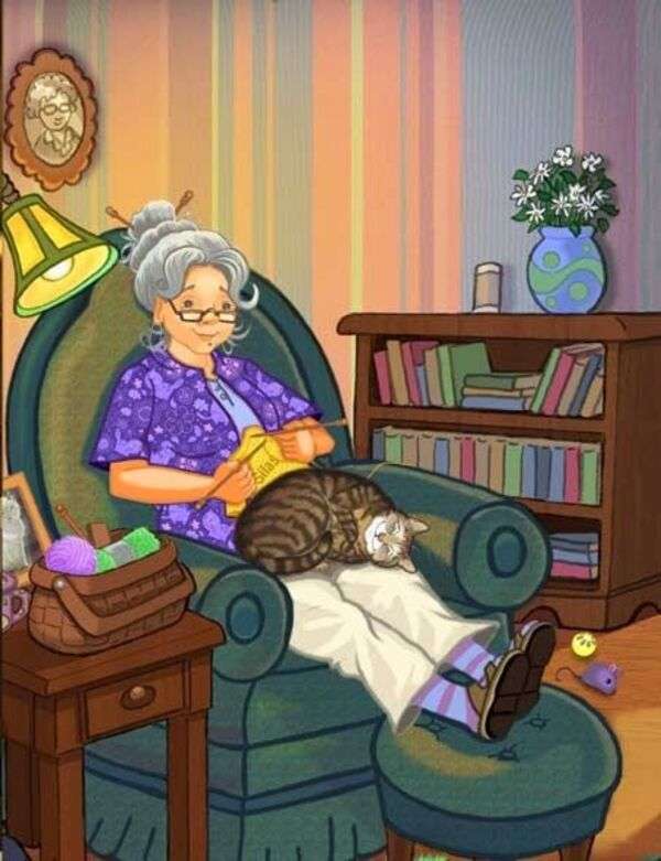 Баба плете във всекидневната онлайн пъзел