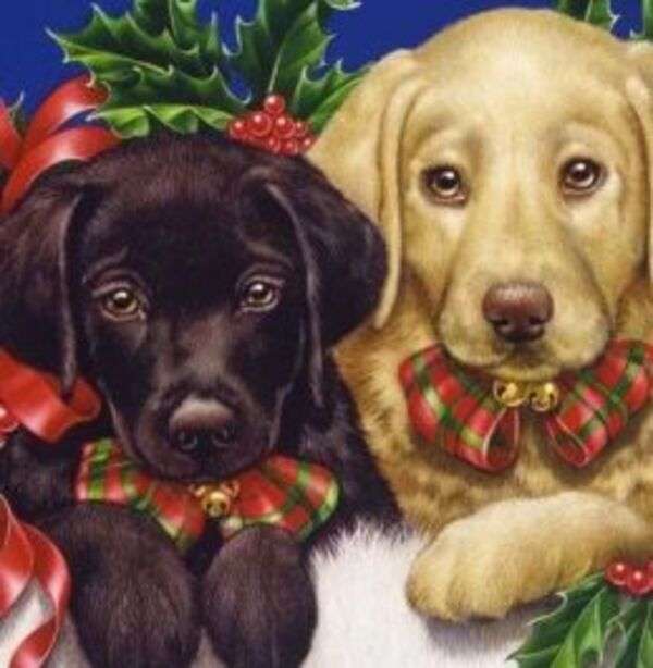 クリスマス＃12-クリスマスの飾りが付いた子犬 ジグソーパズルオンライン