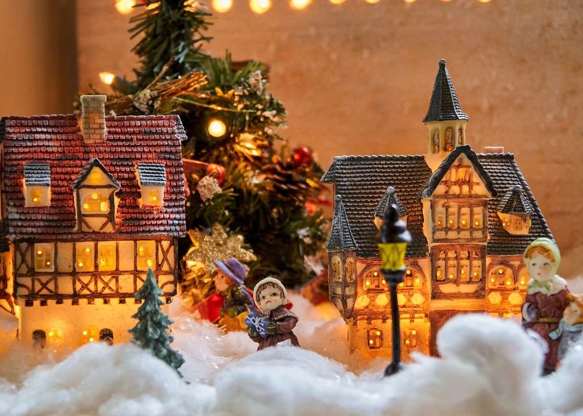 Häuser, Figuren - Weihnachten Online-Puzzle