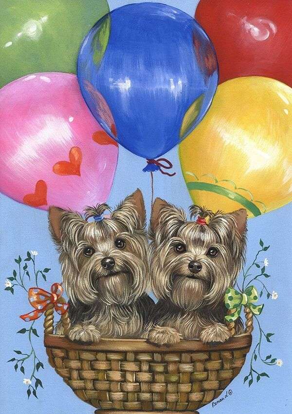 Twee puppy's met ballonnen online puzzel
