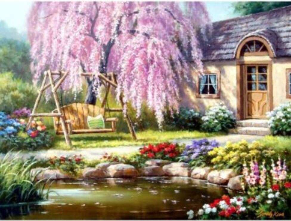 Small cottage near its cherry tree online puzzle