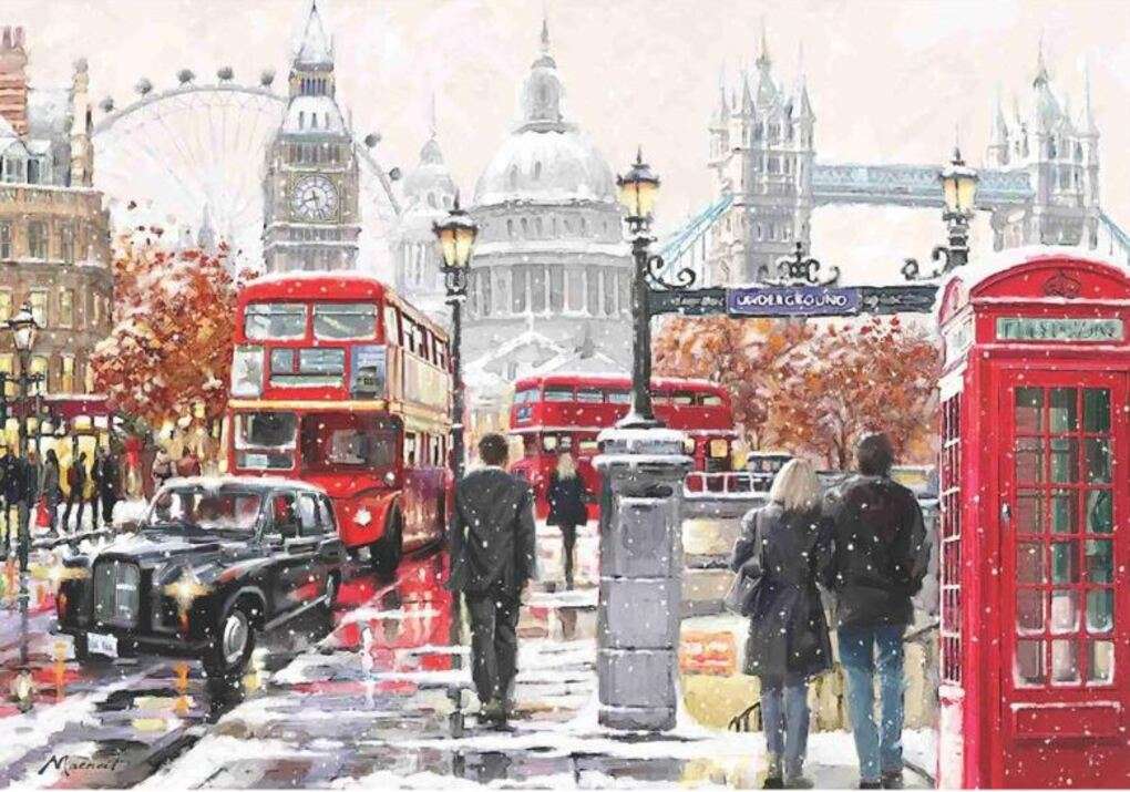 Utsikt över London under snön (ritning) Pussel online