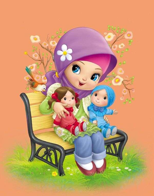 La bambina carina si diverte con le sue bambole puzzle online