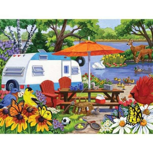Paysage # 54 - Parc avec lac, papillons et fleurs puzzle en ligne