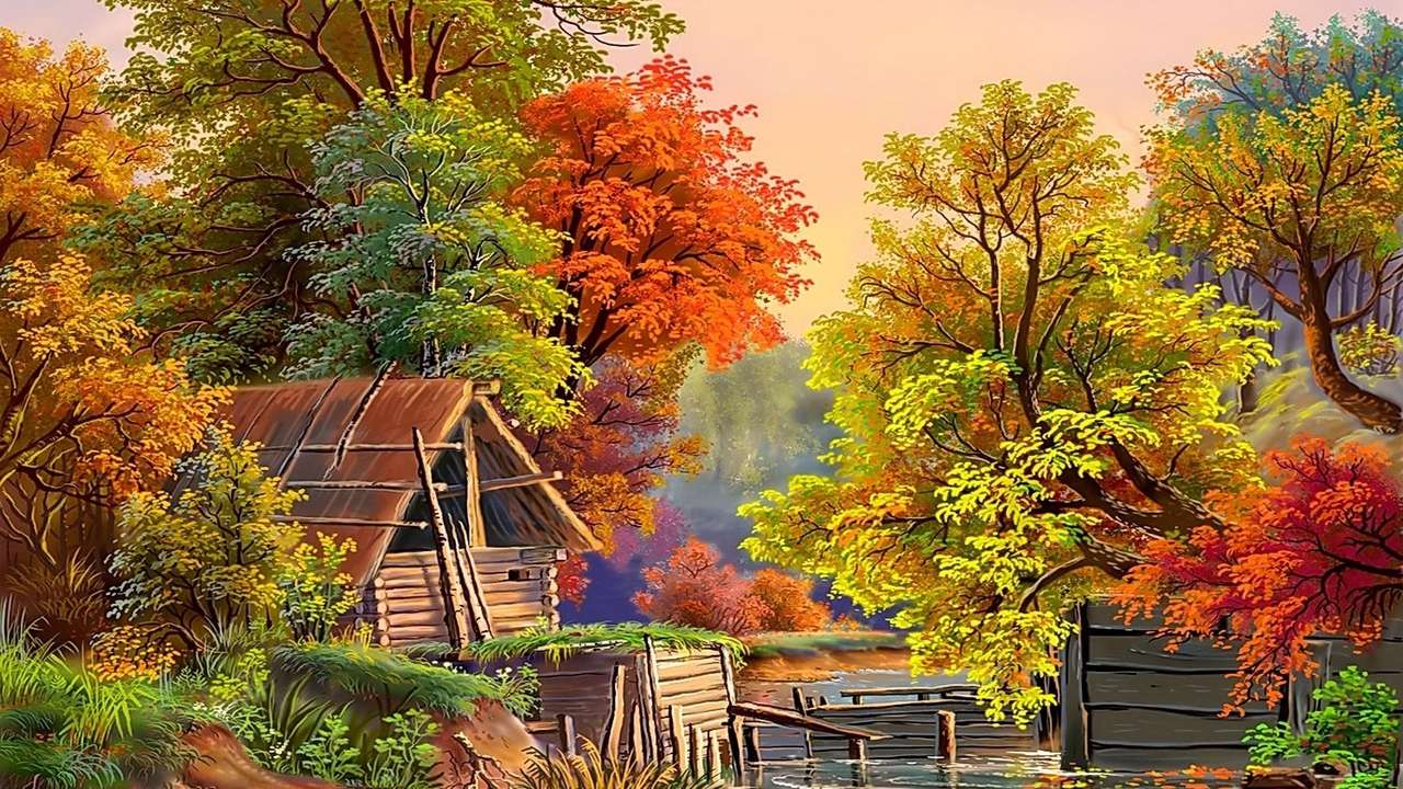 Autumn in the forest by the river jigsaw puzzle online