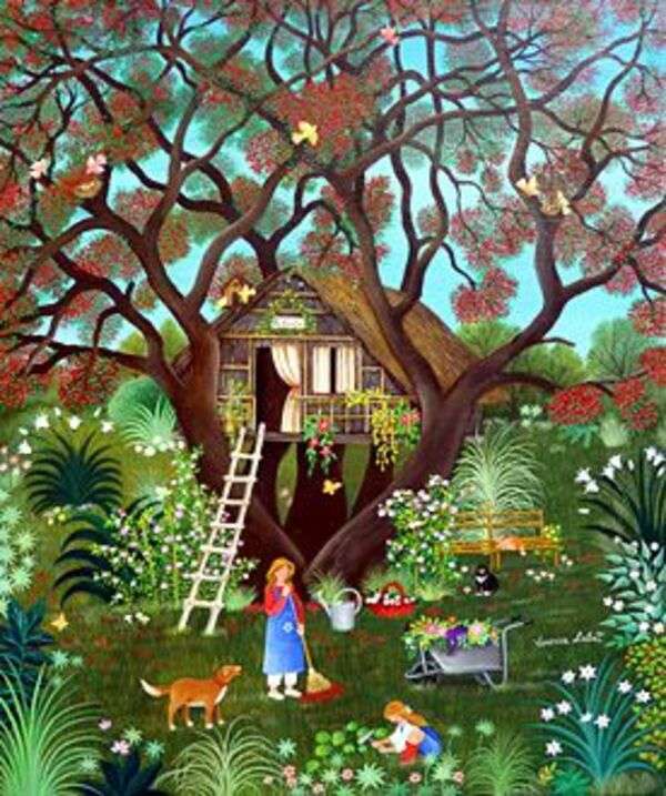 Casă în copac cu grădină frumoasă jigsaw puzzle online