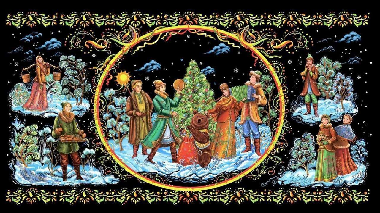 Παραδοσιακή μικρογραφία του Palekh: Χριστούγεννα, Ρωσία παζλ online