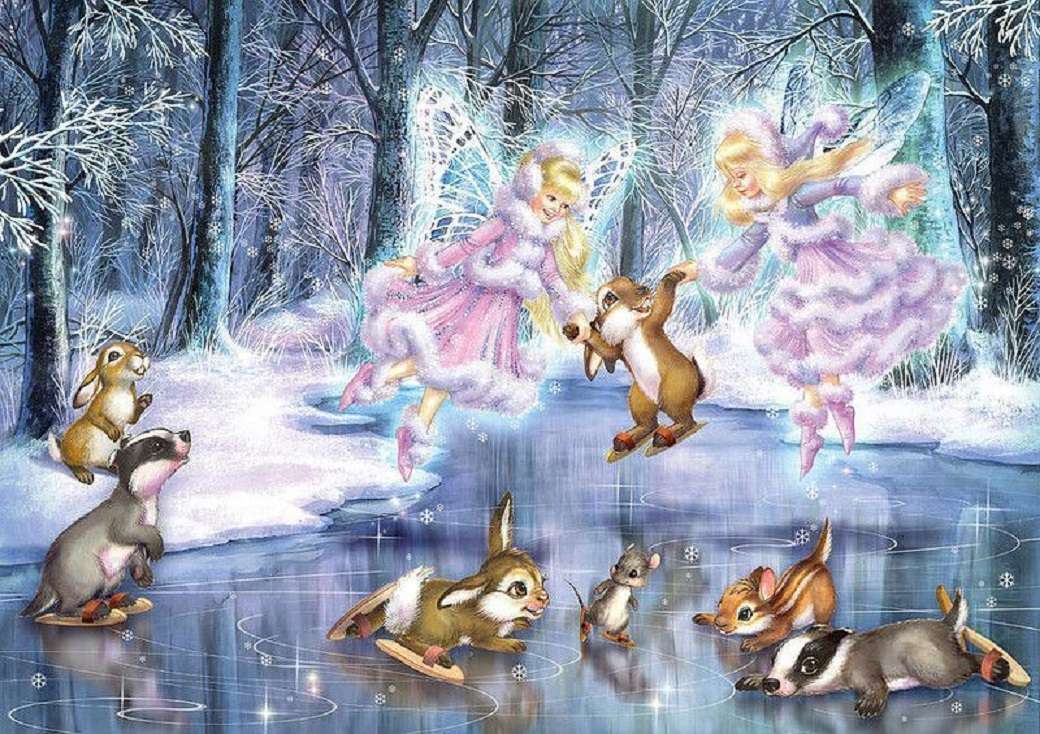 Балет кроликів і фей на замерзлому ставку онлайн пазл
