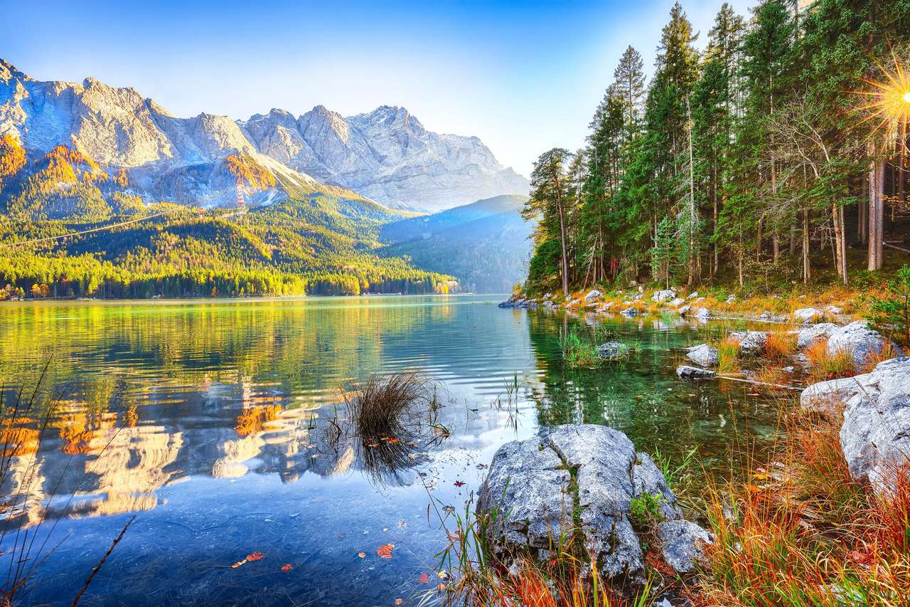 Eibsee-meer voor de top van de Zugspitze online puzzel