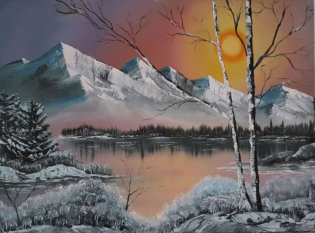 Bob Ross paesaggio invernale neve puzzle online