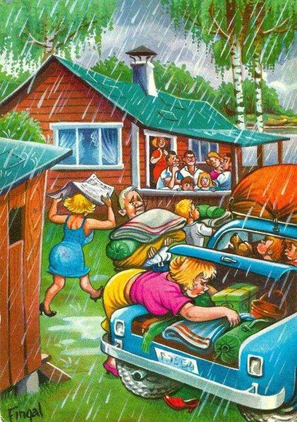 Paesaggio n. 56 - Famiglia che corre sotto la pioggia puzzle online