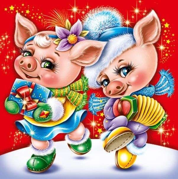 Natal # 26 - Porquinhos com presentes de Natal quebra-cabeças online