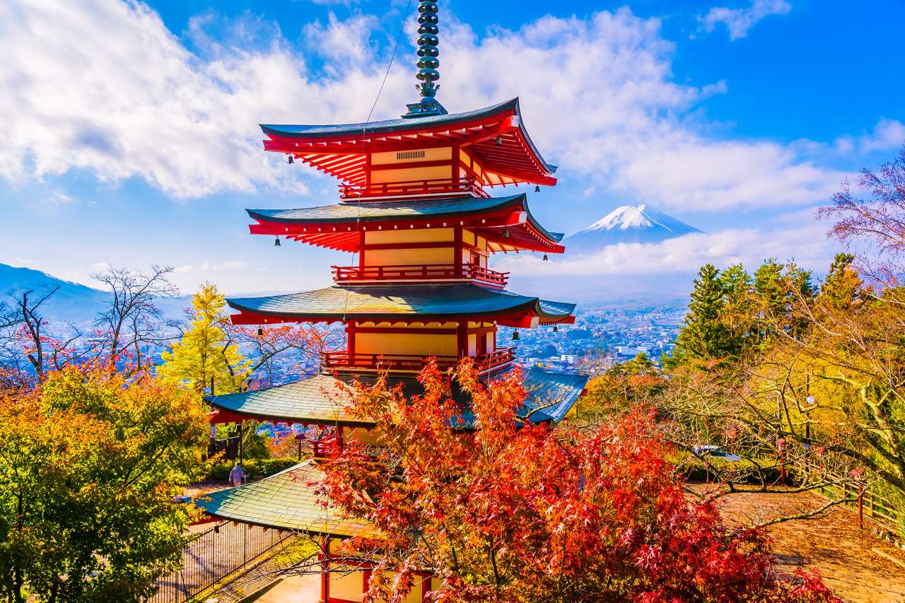 montagna fuji con pagoda chureito puzzle online