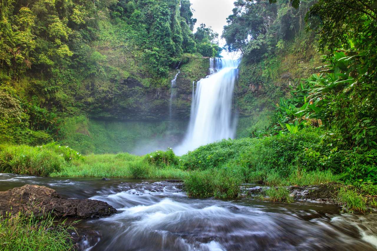 Beautiful forest waterfall in the southern Laos online puzzle