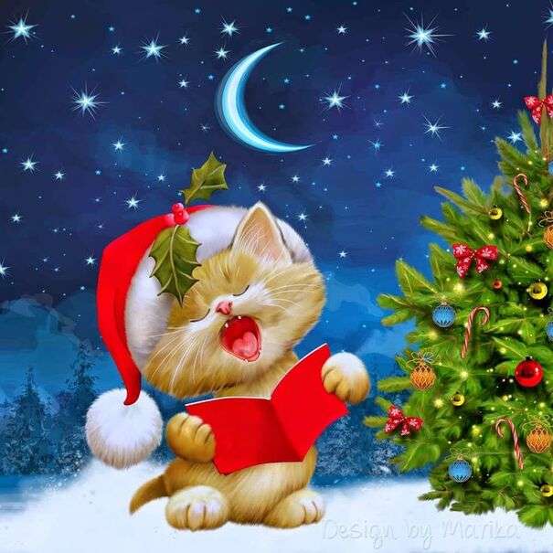 Natale # 27 - Gattino che canta il canto natalizio puzzle online