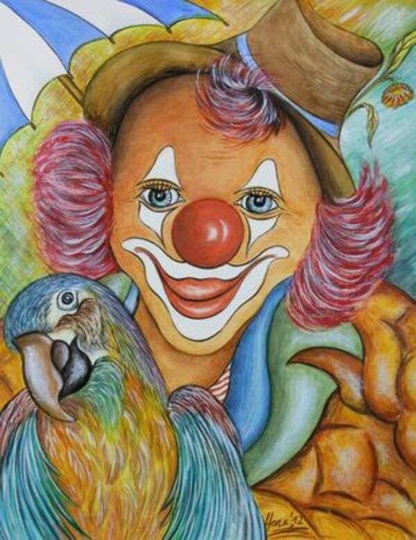Leende clown med sin papegoja Pussel online