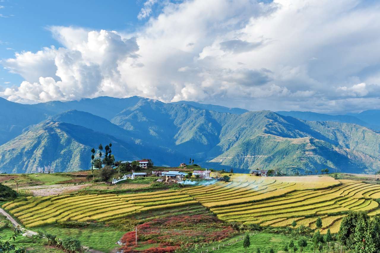 Farm in Bhutan eastern mountains near Trashigang jigsaw puzzle online